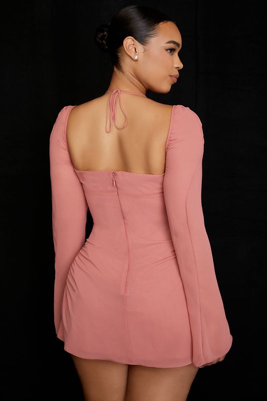 Pink House Of Cb Chiffon Cutout Halter Mini  Dress | BYS-947836