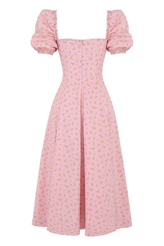 Pink House Of Cb Floral Puff Sleeve Midi Dress | YFZ-312095