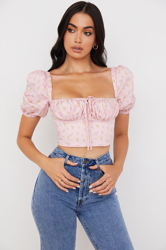 Pink House Of Cb Floral Puff Sleeve Tops | TSA-384607