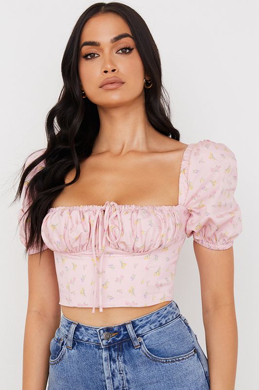 Pink House Of Cb Floral Puff Sleeve Tops | TSA-384607