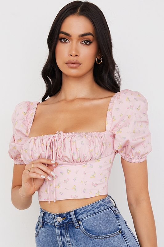 Pink House Of Cb Floral Puff Sleeve Tops | TSA-384607