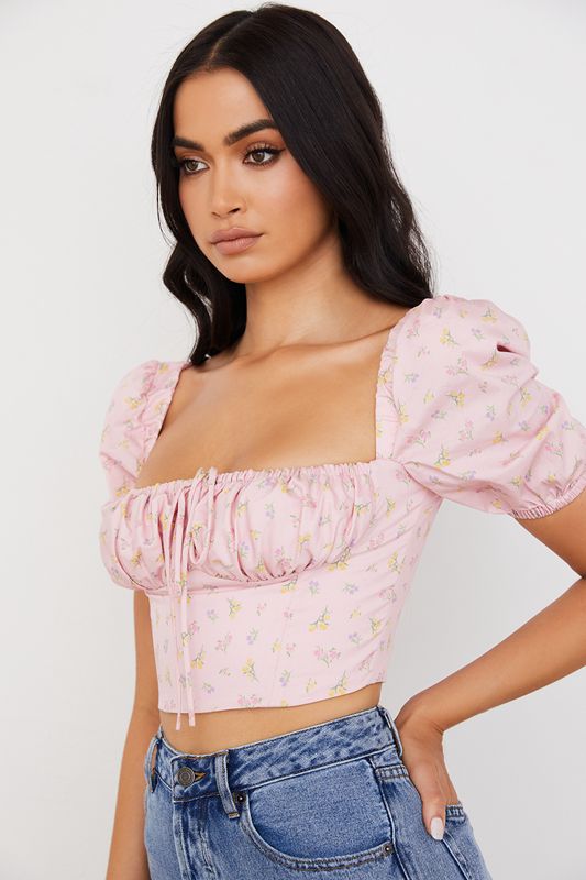 Pink House Of Cb Floral Puff Sleeve Tops | TSA-384607