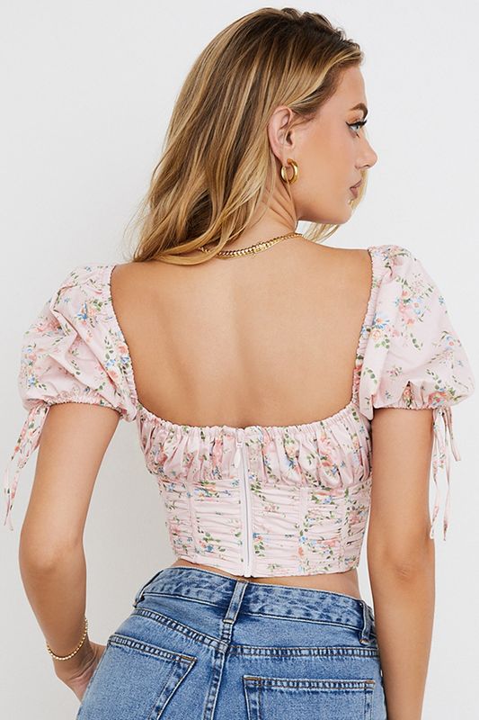 Pink House Of Cb Floral Puff Sleeve Tops | YQM-956042