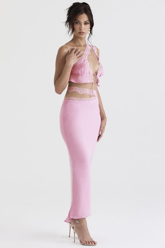 Pink House Of Cb Lace Trim Maxi Skirts | PQL-139284