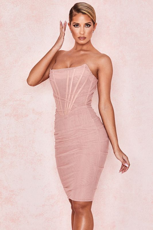 Pink House Of Cb Mesh Strapless Dress | RJB-890617