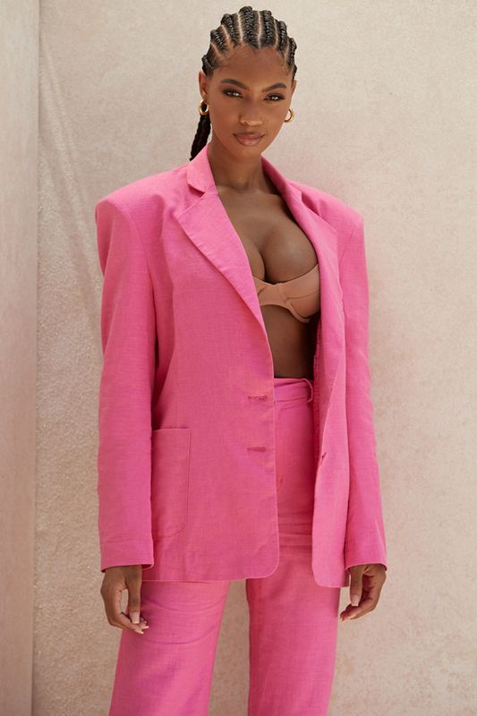 Pink House Of Cb Oversized Linen Blend Blazer | ALR-782036