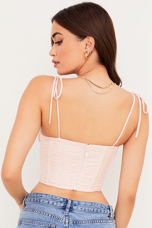 Pink House Of Cb Pink Chiffon Gathered Bust Cropped Bodysuit | OIL-275490