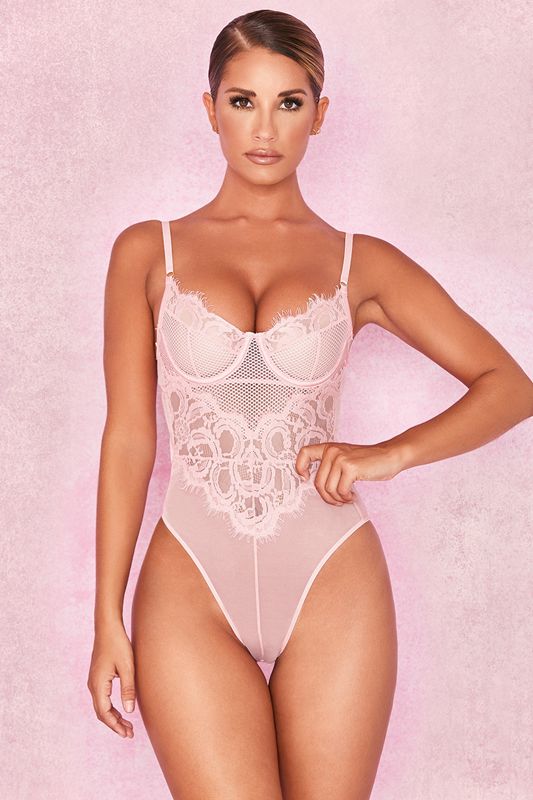 Pink House Of Cb Pink Lace Bodysuit | UTG-418532