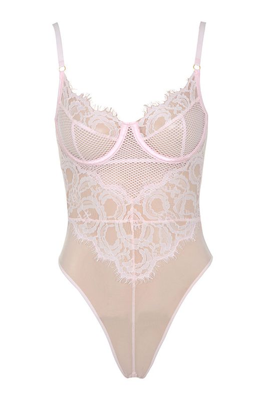 Pink House Of Cb Pink Lace Bodysuit | UTG-418532