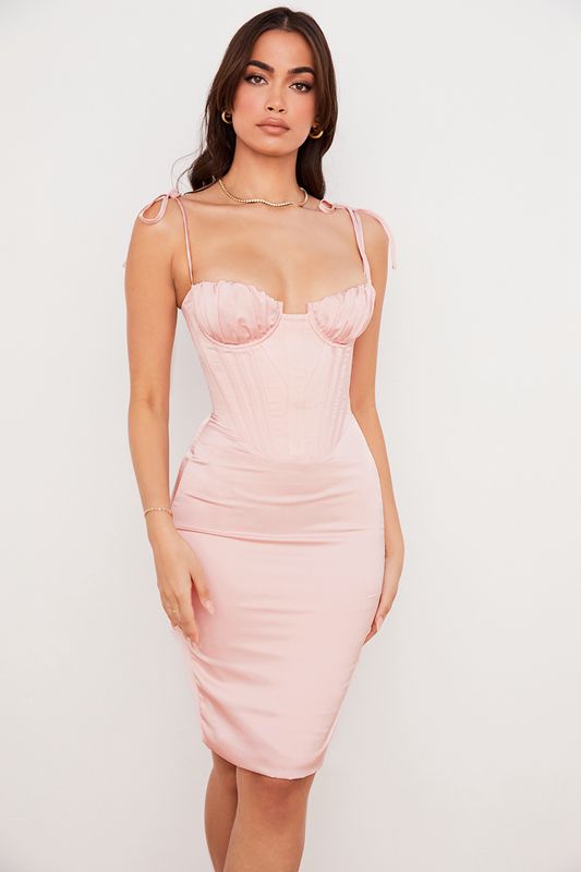 Pink House Of Cb Pink Satin Midi Dress | DGQ-107639