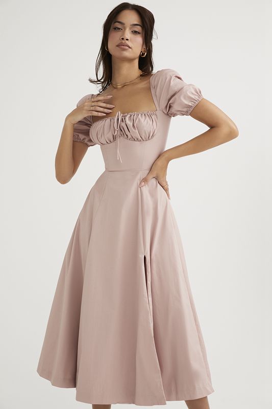 Pink House Of Cb Puff Sleeve Midi Dress | LXW-351076