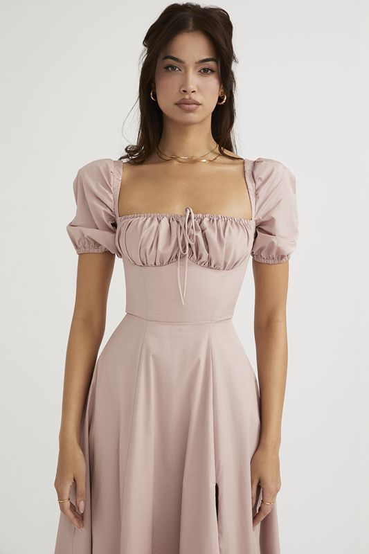 Pink House Of Cb Puff Sleeve Midi Dress | LXW-351076