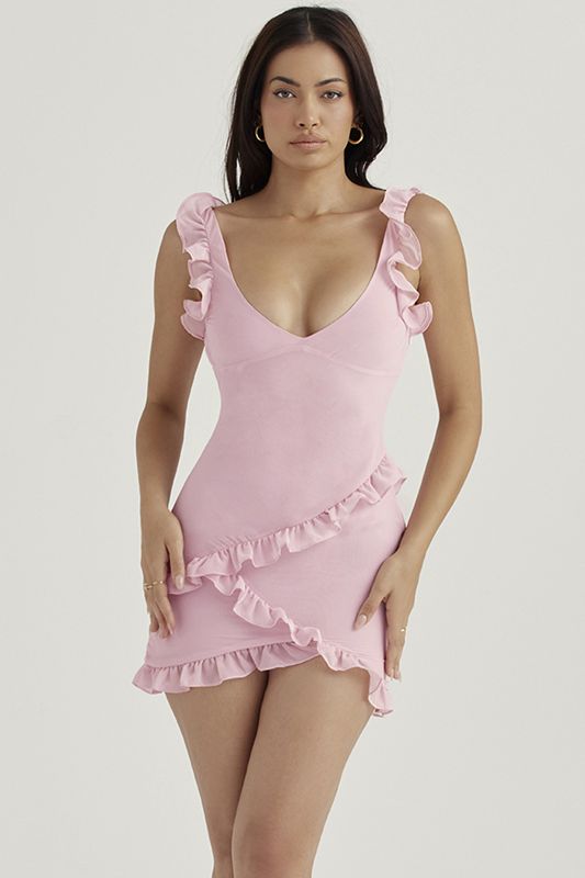 Pink House Of Cb Quartz Ruffle Mini Dress | SUO-841730