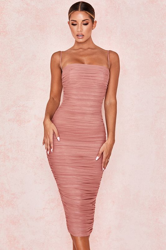 Pink House Of Cb Rose Gathered Organza Mesh  Dress | IVF-802641