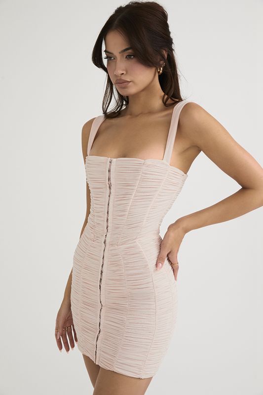 Pink House Of Cb Ruched Mesh Mini Dress | AYK-186209