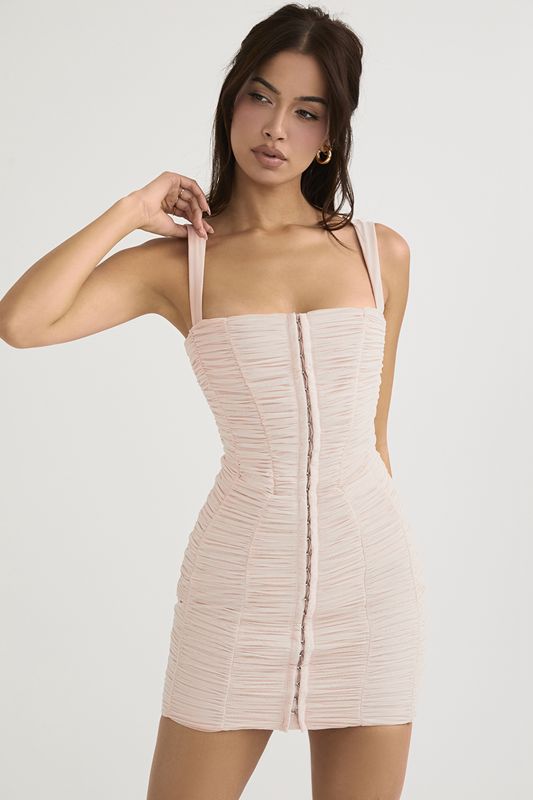 Pink House Of Cb Ruched Mesh Mini Dress | AYK-186209