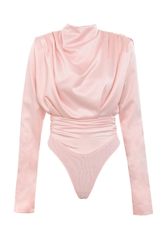 Pink House Of Cb Satin Blouse Bodysuit | LQA-507382