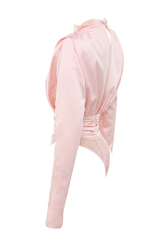 Pink House Of Cb Satin Blouse Bodysuit | LQA-507382