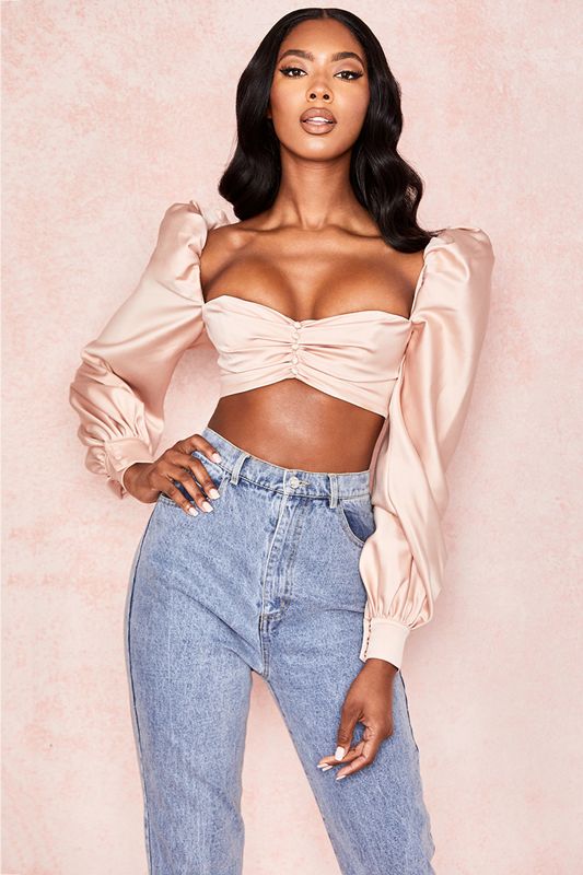 Pink House Of Cb Satin Puff Sleeve Bras | QSY-983154