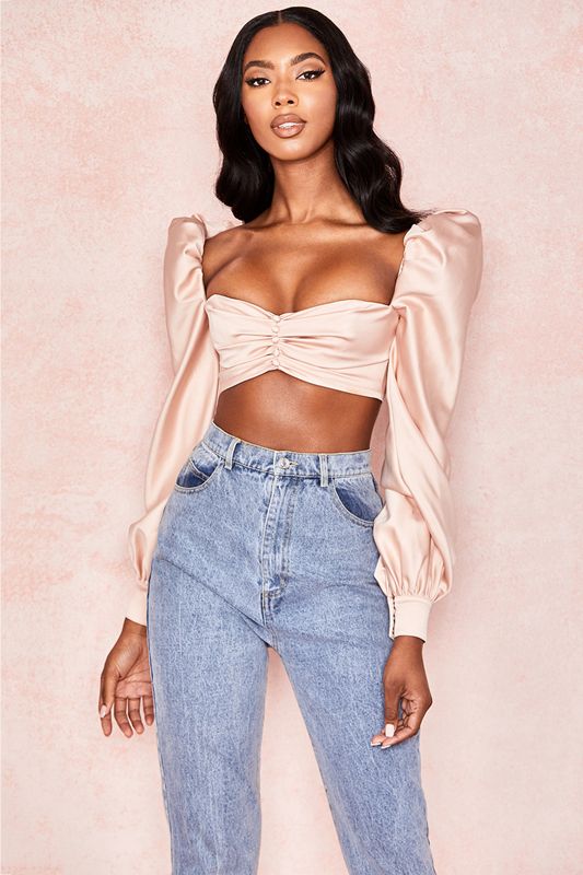 Pink House Of Cb Satin Puff Sleeve Bras | QSY-983154