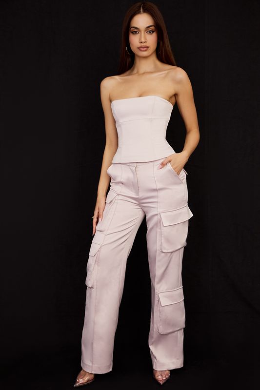 Pink House Of Cb Satin Straight Leg Cargos  Pants | QUS-587042