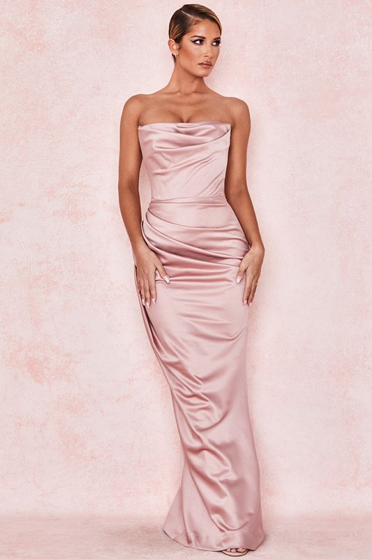 Pink House Of Cb Satin Strapless Gown Dress | KID-821609