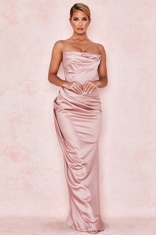 Pink House Of Cb Satin Strapless Gown Dress | KID-821609