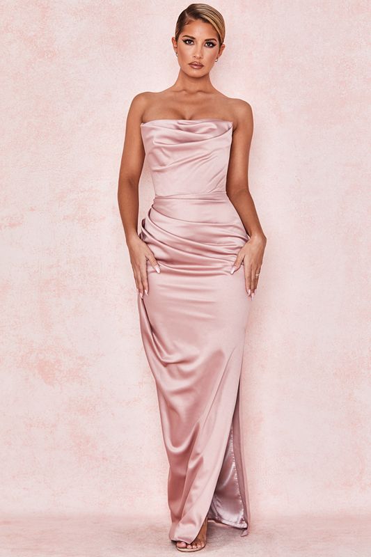 Pink House Of Cb Satin Strapless Gown Dress | KID-821609