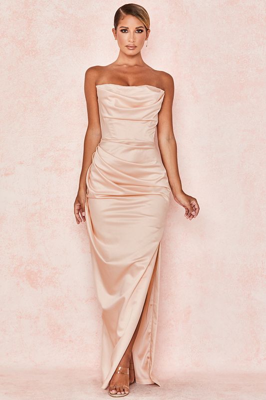 Pink House Of Cb Satin Strapless Gown Dress | OXP-486390