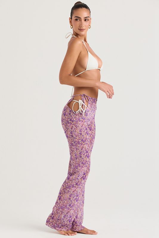 Purple House Of Cb Floral Cutouts Pants | PQW-617325