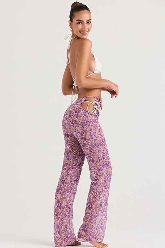 Purple House Of Cb Floral Cutouts Pants | PQW-617325