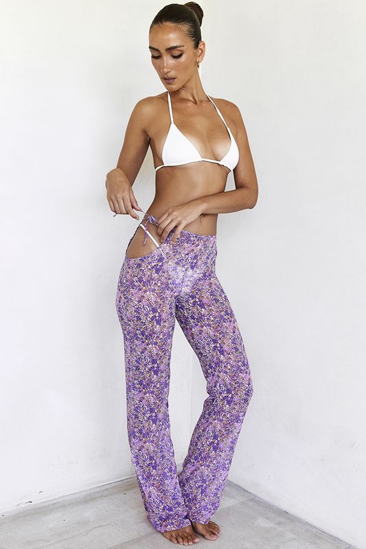 Purple House Of Cb Floral Cutouts Pants | PQW-617325