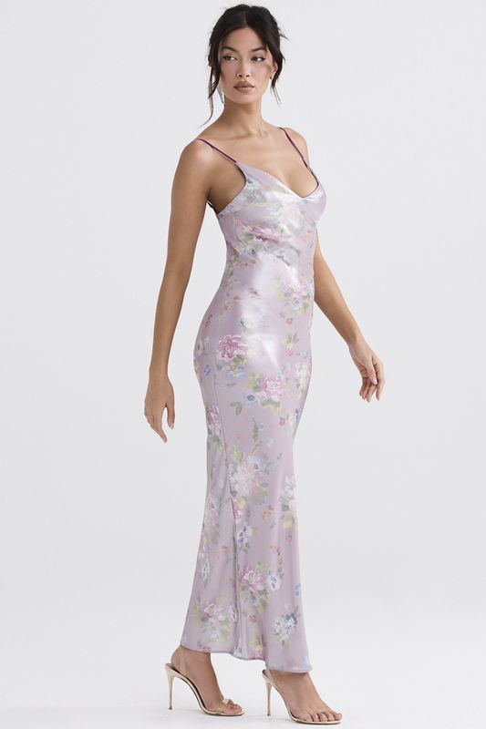 Purple House Of Cb Floral Maxi Dress | LQI-287934