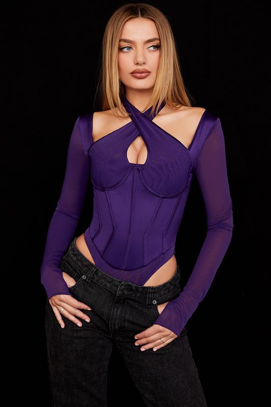 Purple House Of Cb Halterneck  Bodysuit | HOM-420389