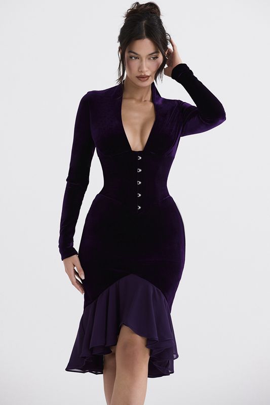 Purple House Of Cb Purple Velvet Dress | ZFQ-560984