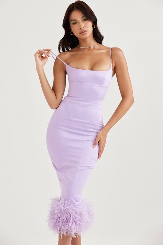 Purple House Of Cb Satin  Midi Dress | SGO-872541