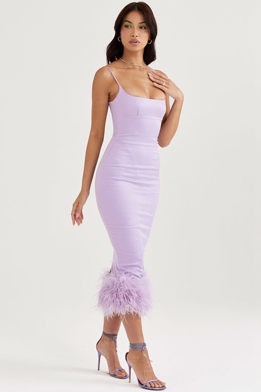 Purple House Of Cb Satin  Midi Dress | SGO-872541