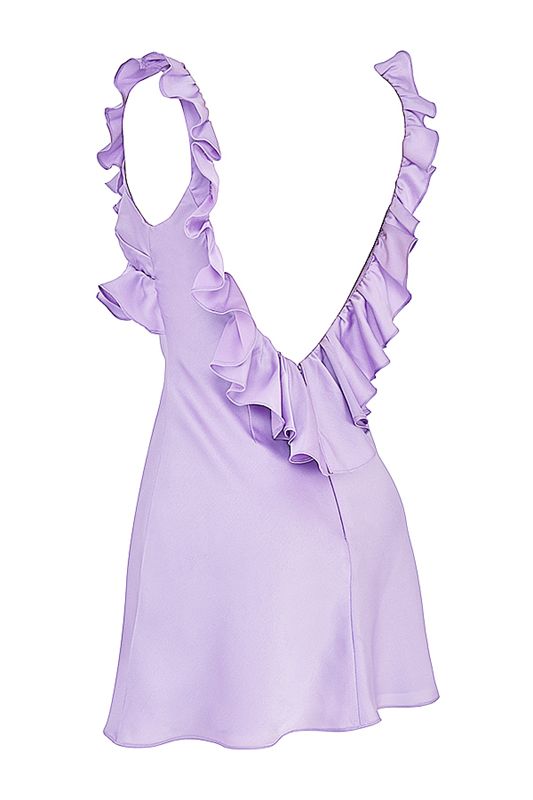 Purple House Of Cb Satin Ruffle Mini Dress | AXF-129437