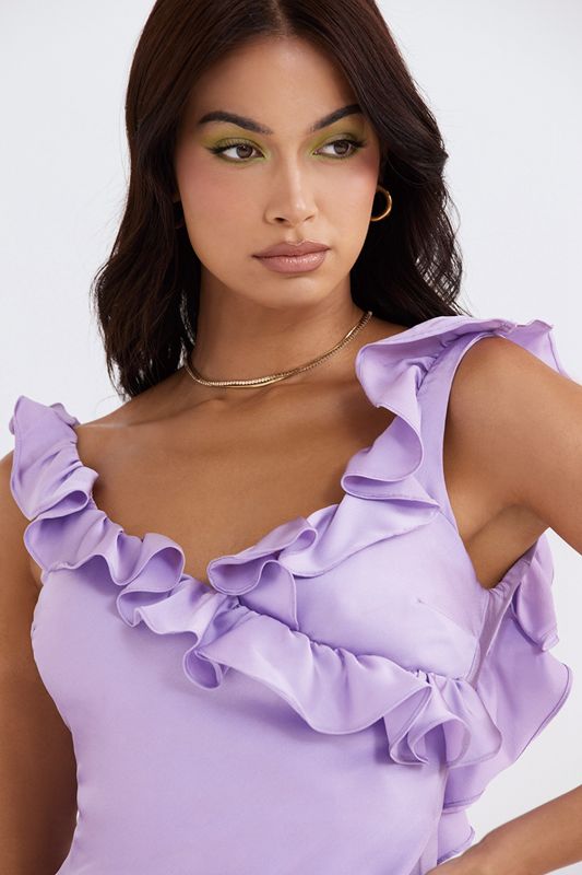 Purple House Of Cb Satin Ruffle Mini Dress | AXF-129437