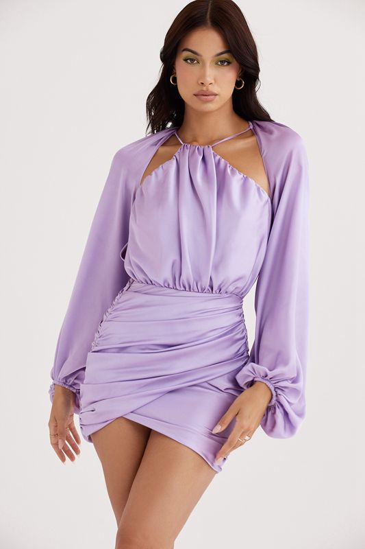 Purple House Of Cb Satin Wrap Front Mini  Dress | DUF-673128