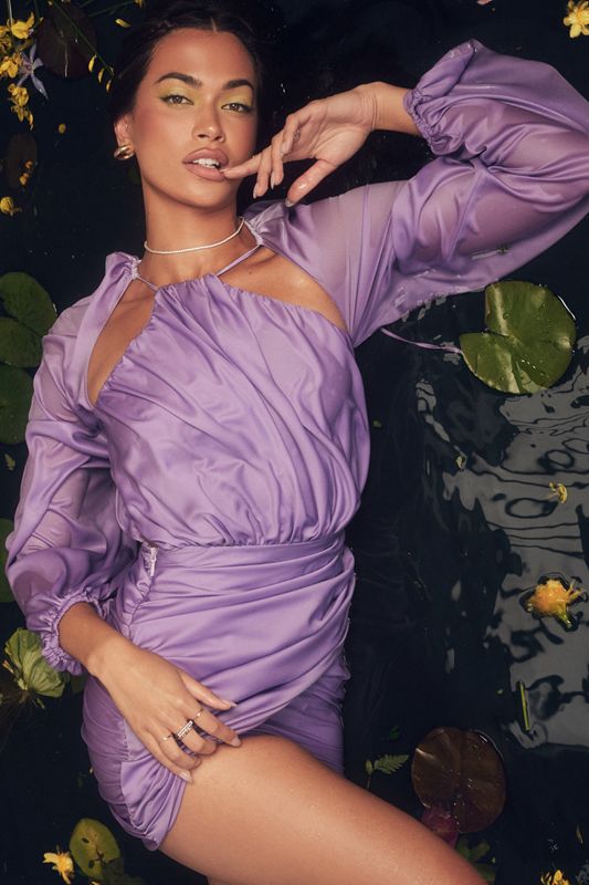 Purple House Of Cb Satin Wrap Front Mini  Dress | DUF-673128