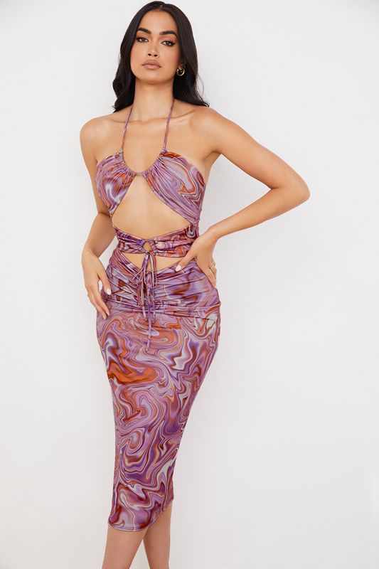 Purple House Of Cb Swirl Cutout Midi Dress | EUQ-178206