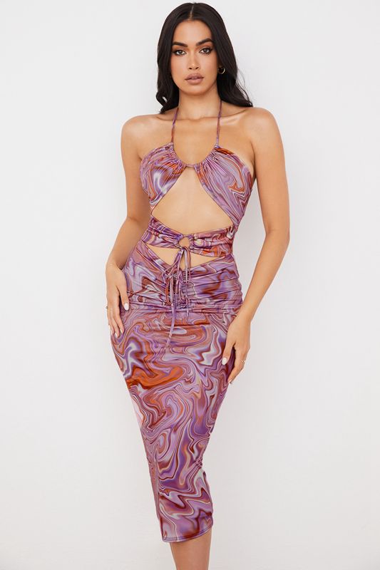 Purple House Of Cb Swirl Cutout Midi Dress | EUQ-178206