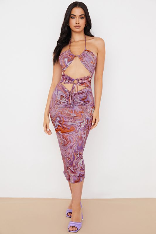 Purple House Of Cb Swirl Cutout Midi Dress | EUQ-178206