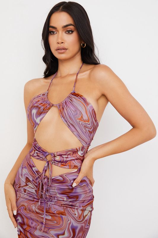 Purple House Of Cb Swirl Cutout Midi Dress | EUQ-178206