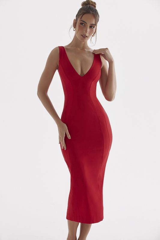 Red House Of Cb Rose Plunge Maxi Dress | VJX-578143