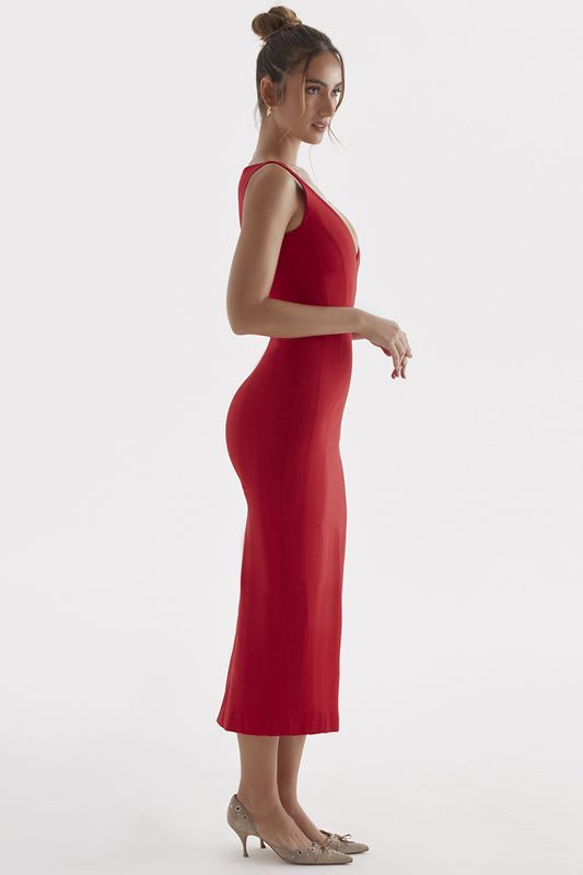 Red House Of Cb Rose Plunge Maxi Dress | VJX-578143