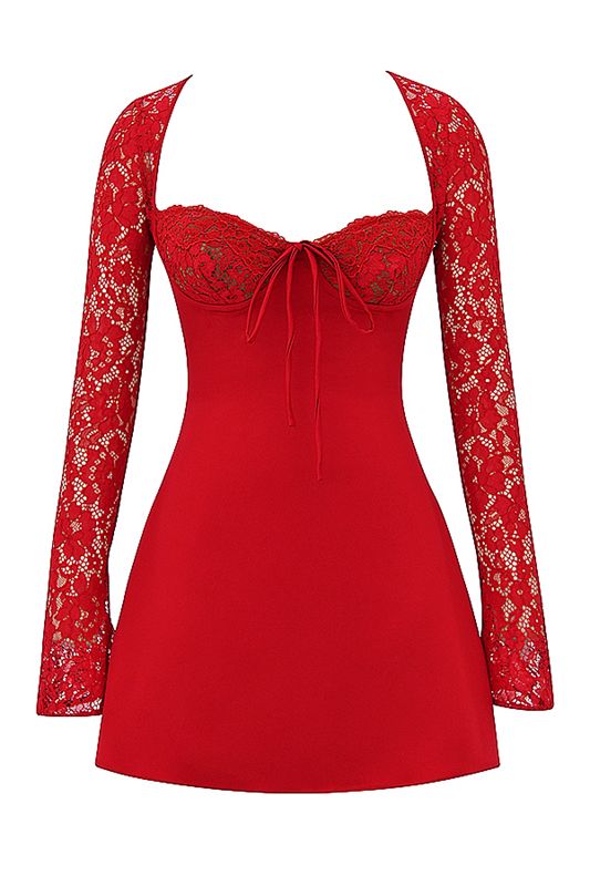 Red House Of Cb Rose Satin And Lace Mini Dress | DJV-867309