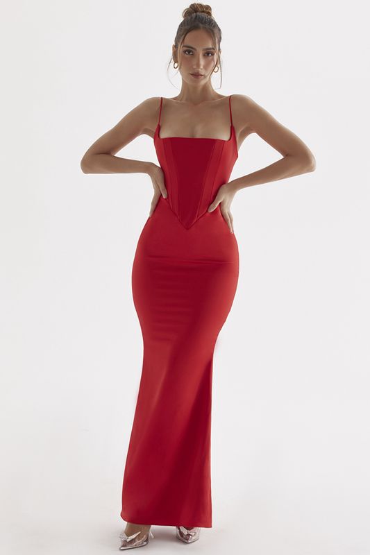 Red House Of Cb Rose Satin Maxi Dress | JCQ-904387