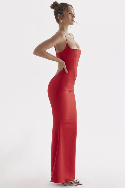 Red House Of Cb Rose Satin Maxi Dress | JCQ-904387